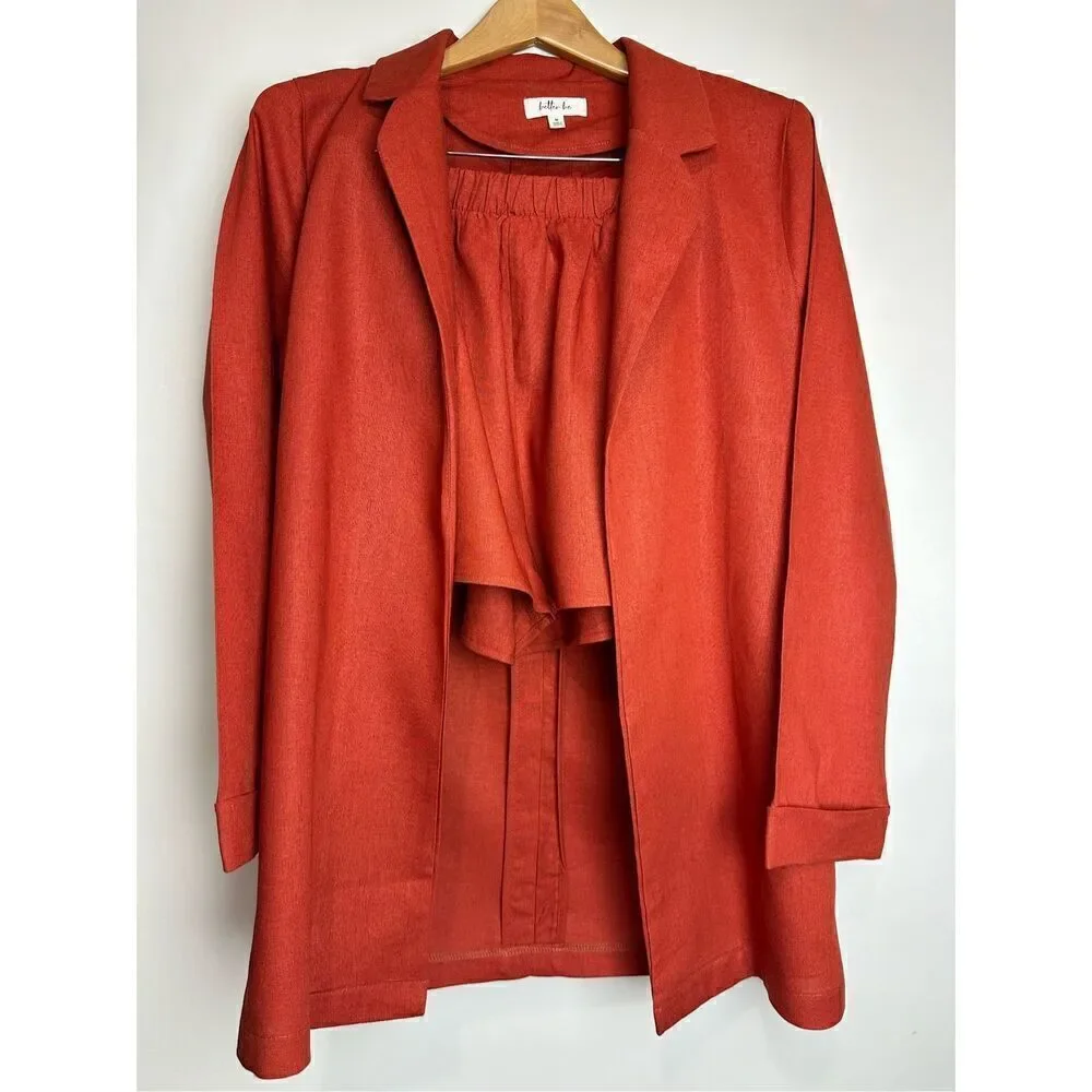 Rust Linen Blazer and Short Set - Picture 4 of 7